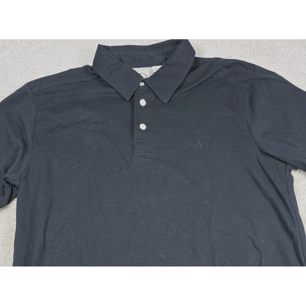 Volcom Polo Shirt Mens Size M Charcoal Gray Knit Embroidery Logo Short Sleeve
